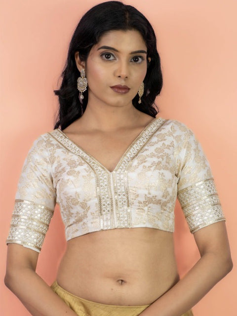 White Brocade Blend Woven Design Brocade Blouse (D2053)