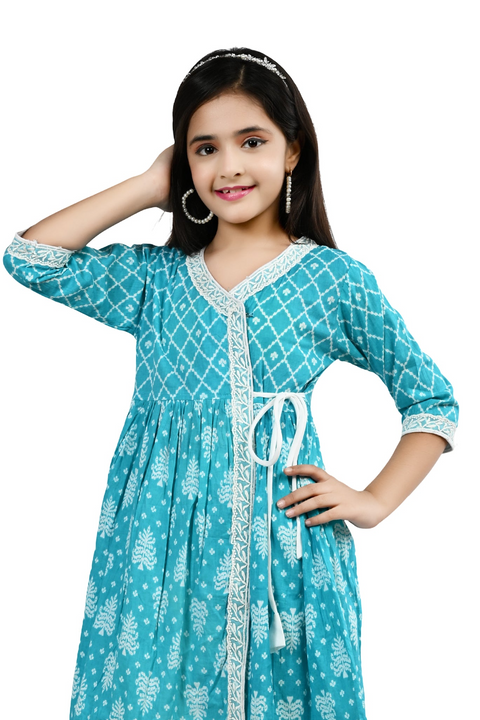 Girls Firozi Colour Cotton Kurta With Pant All Occasion & Festivals Girls Suit Set (D95)