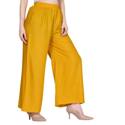 Yellow Rayon Palazzo With Pocket For Women & Girls (D65)