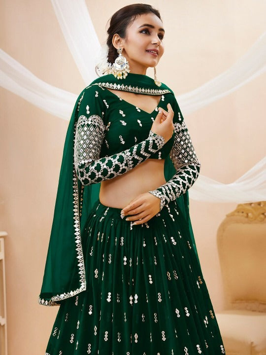 Green and Silver-toned Embroidered Lehenga Choli With dupatta (D761) Deal