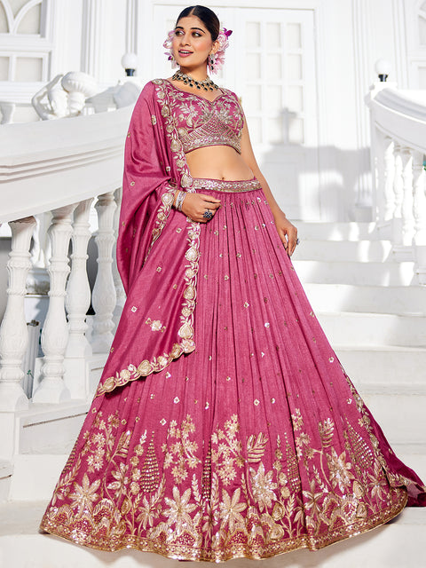 Rose Gold Chiffon Sequins Embroidery Lehenga Choli & Dupatta (D794)