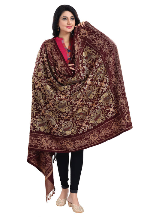 Fashionable Women's Wine Shawl With Embroidery Work For Casual, Party Wear (D38)