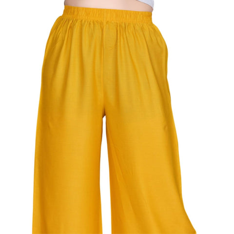 Yellow Rayon Palazzo With Pocket For Women & Girls (D65)