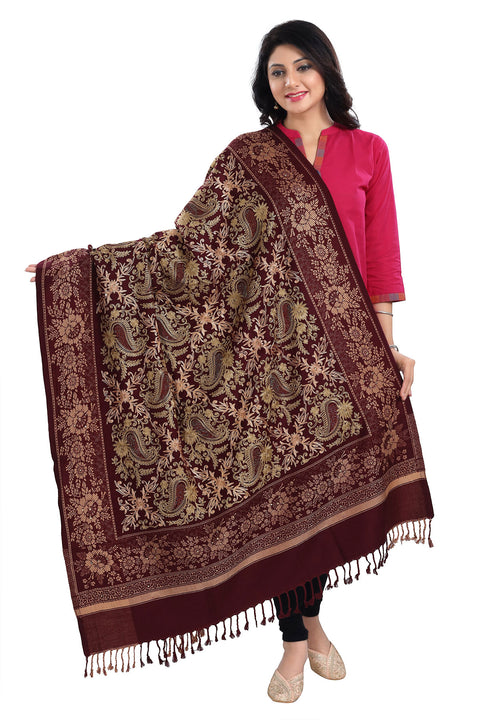 Fashionable Women's Wine Shawl With Embroidery Work For Casual, Party Wear (D38)