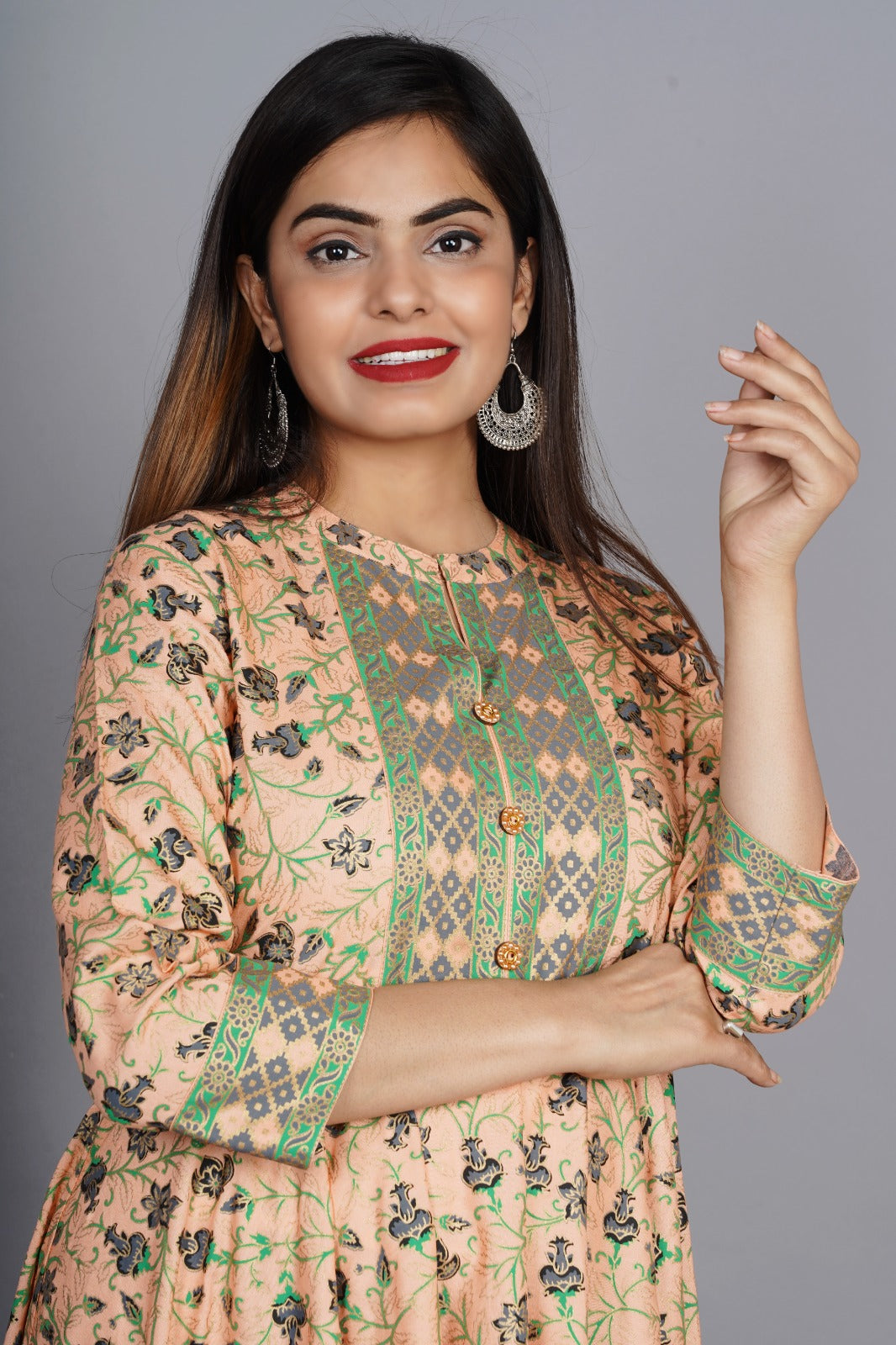 Women's Yellow Ethnic Motifs Printed Thread Work Anarkali Kurta