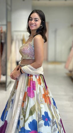 Ivory Georgette Garden Lehenga Set For Party Wear (D844)