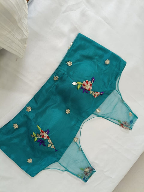 Sea Green Net Sequence Zari & Thread Work Blouse For Women (D2027)