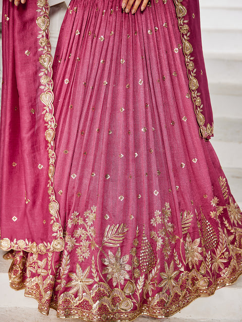 Rose Gold Chiffon Sequins Embroidery Lehenga Choli & Dupatta (D794)
