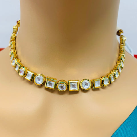 Designer Single Layer White Kundan Necklace with Earrings (D175)