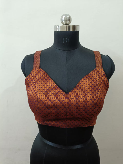 Rust Golden Brocade Silk Blouse For Women (D2021)