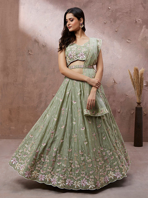 Limegreen Georgette Lehenga