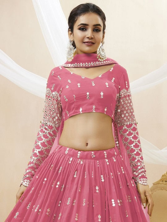 Pink & Silver Embroidered Lehenga Choli – Designer Lehenga with Dupatta (D757) Deal