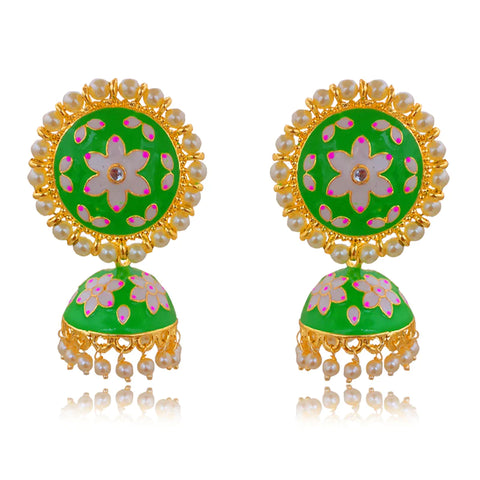 Beautiful Jhumkas with White Floral Designer Studs