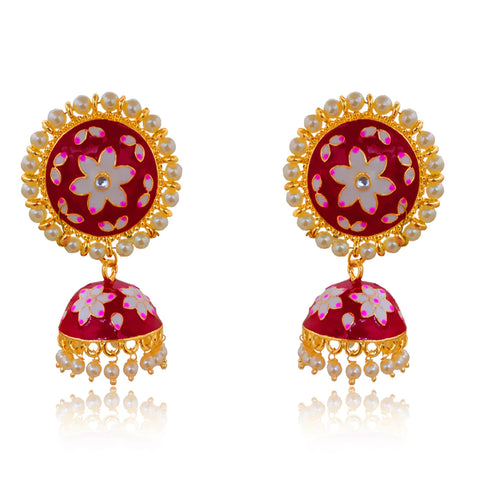 Beautiful Jhumkas with White Floral Designer Studs