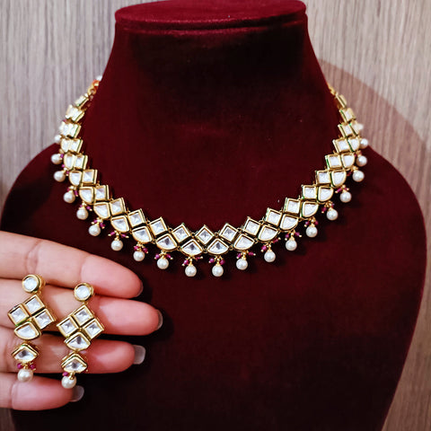 Designer Gold Plated Two Layer Royal Kundan Necklace with Earrings (D276)