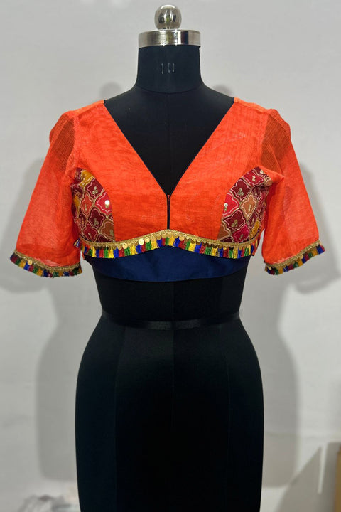 Orange Blue Color Sequence Work Blouse in Georgette (D1694)