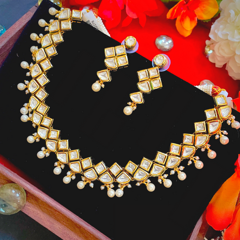 Designer Gold Plated Two Layer Royal Kundan Necklace with Earrings (D276)