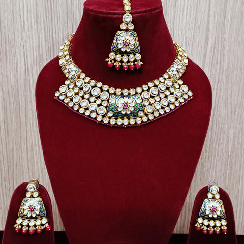 Designer Multi Layer Royal Kundan with Enamel Print Necklace with Earrings (D301)