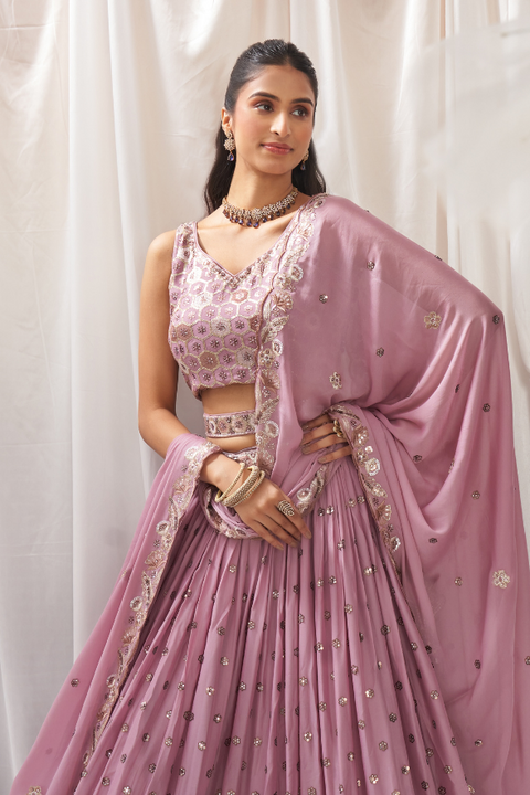 Lavender Georgette Sequin embroidery Lehenga choli & Dupatta (D867)