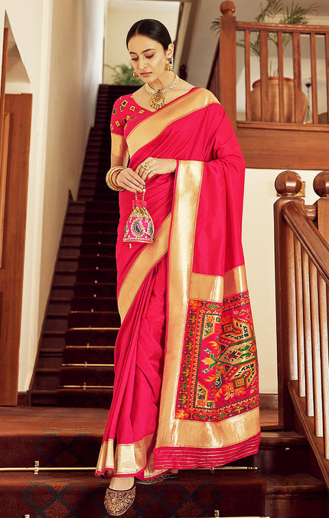 Marvellous Magenta Color Party Wear Banarasi Silk Designer Saree - PAAIE
