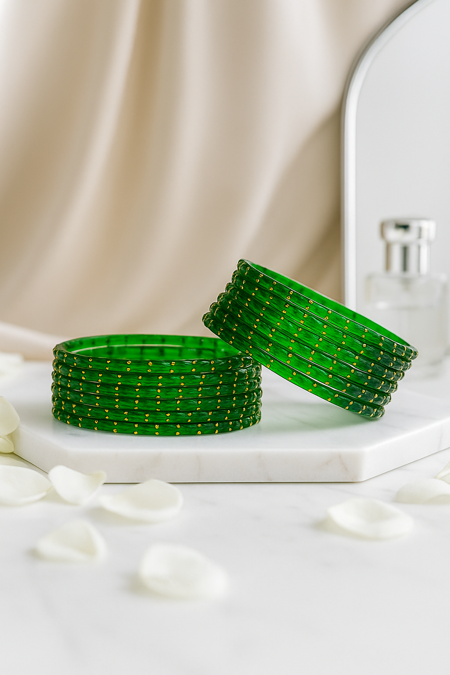 Green Set of 12 Crystal Studded Glass Bangles for Women Elegant Party Wear Glass Bangles (D64)