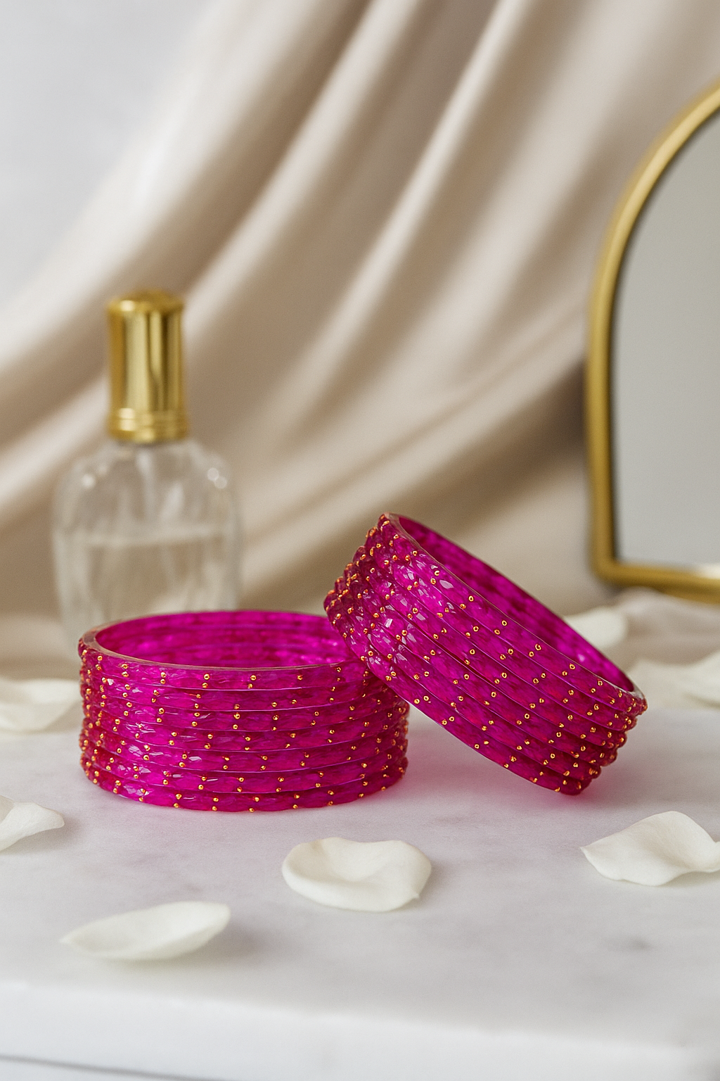 Dark Pink Beaded Bangles - 12 Pc Set @Paaie– PAAIE