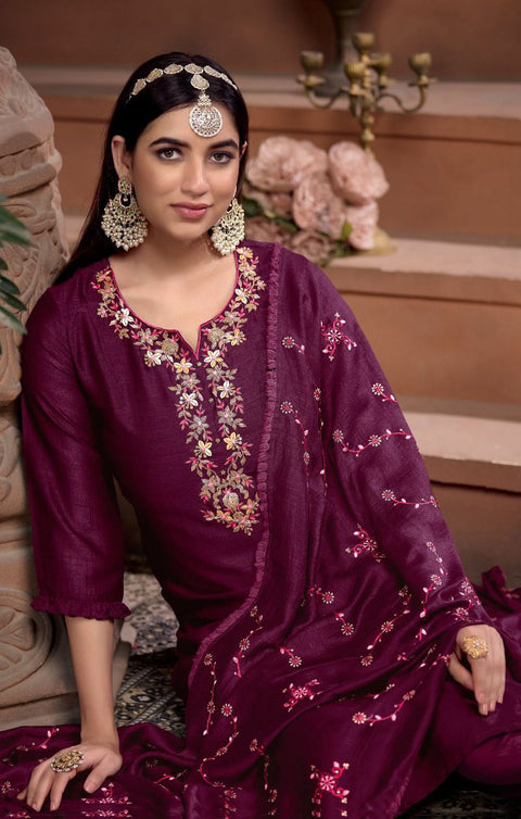 Designer Purple Color Embroidery Work Super Silk Readymade Suit With Pant (D903)