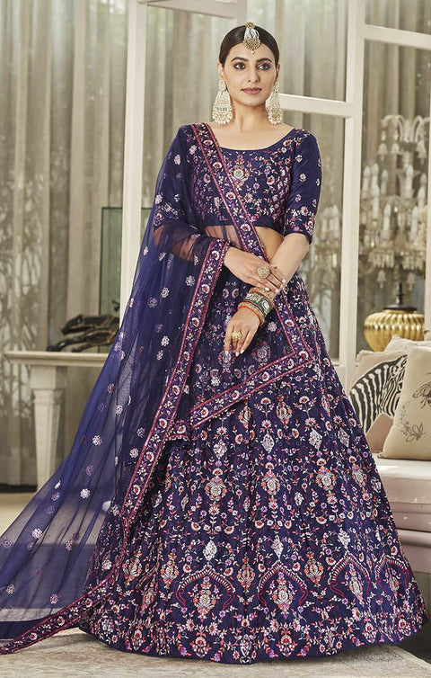 Designer Navy Blue Heavy Thread Embroidery With Sequence Work Lehenga Choli (D54)