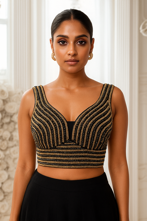 Designer Readymade Golden & Black Embellished Blouse  (D1865)