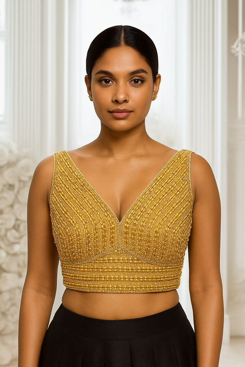 Designer Readymade Golden Stone-Embellished Blouse (D1859)