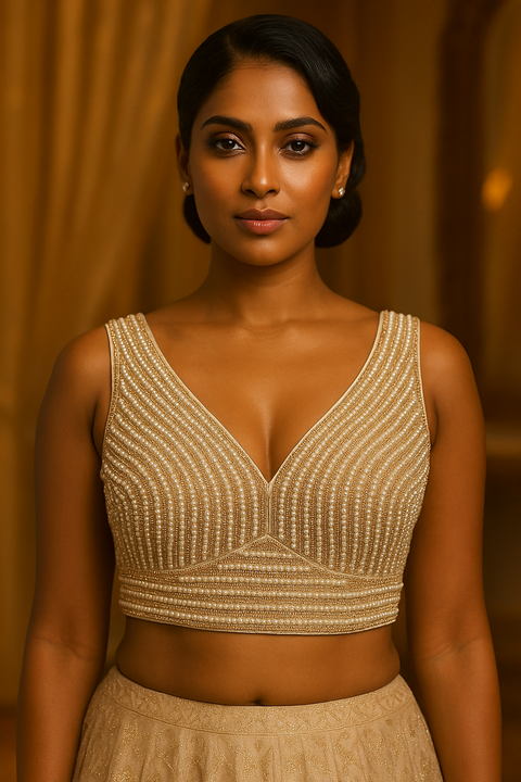 Designer Readymade Golden & White Embellished Blouse  (D1866)