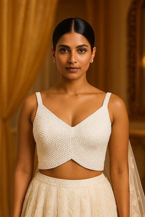 Designer Readymade White Embellished Blouse  (D1875)