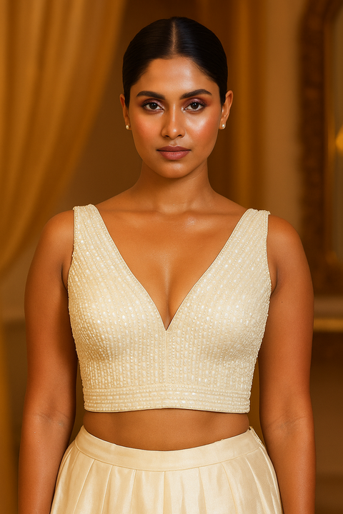 Designer Readymade White Embellished Blouse  (D1869)