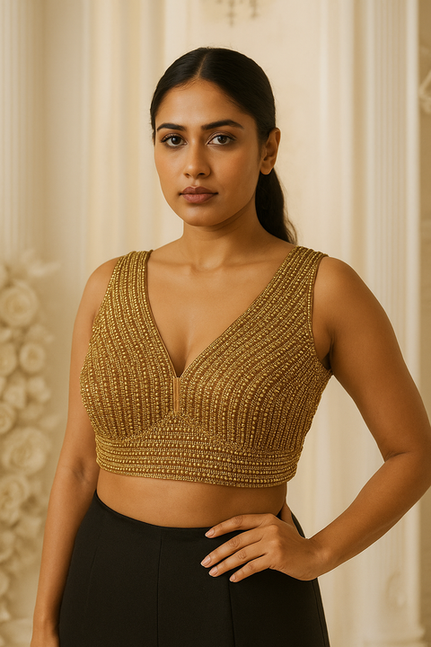 Designer Readymade Golden Embellished Blouse (D1864)