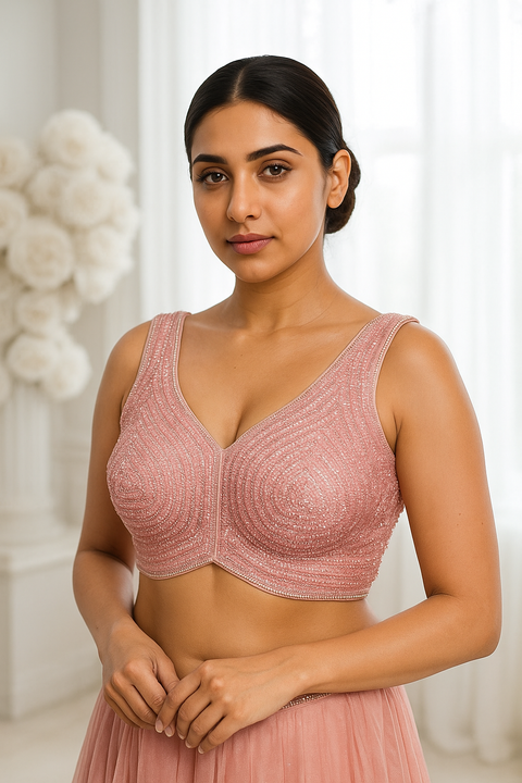 Designer Readymade Pink Embellished Blouse  (D1870)