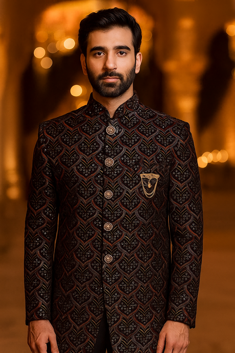 Luxury Embroidered Velvet Bandhgala Ethnic Wear (D222)