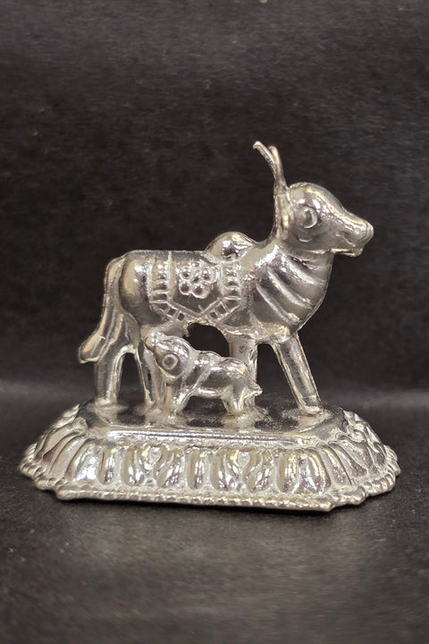 Pure Silver Kamdhenu Cow & Calf – Symbol of Abundance and Divinity (D13)
