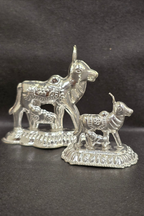 Pure Silver Kamdhenu Cow & Calf – Symbol of Abundance and Divinity (D13)