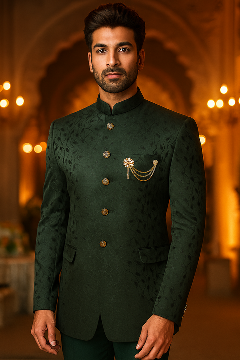 Velvet Jodhpuri Suit with Floral Thread Weave and Sequins Work (D227)