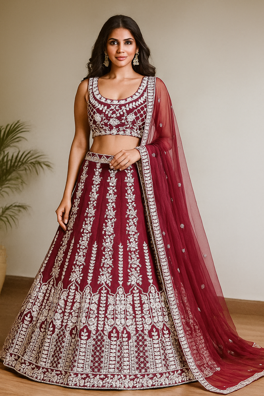 Wine Colored Chinon Fabric Designer Lehenga Choli For Party Wear (D499)