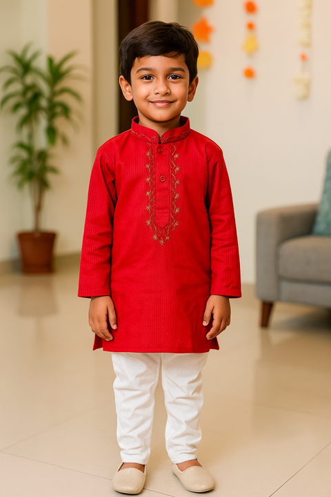 Boys 'Cotton Kurta Pyjama in Red Color (B31)