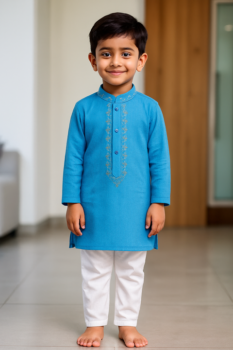 Designer Boys' Cotton Kurta Pyjama in Blue Color (B33)
