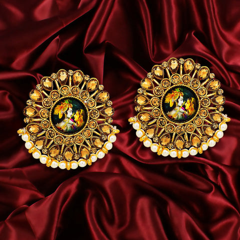 Radha Krishna Figure Earrings in Gold Tone