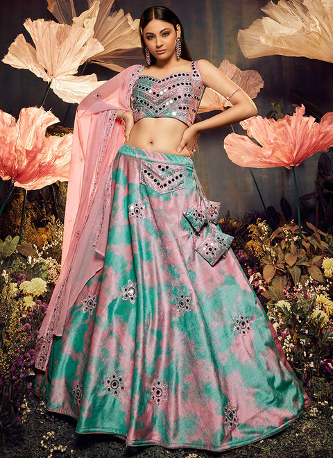 Blush Pink Mirror Work Embroidery Lehenga Choli (D232)