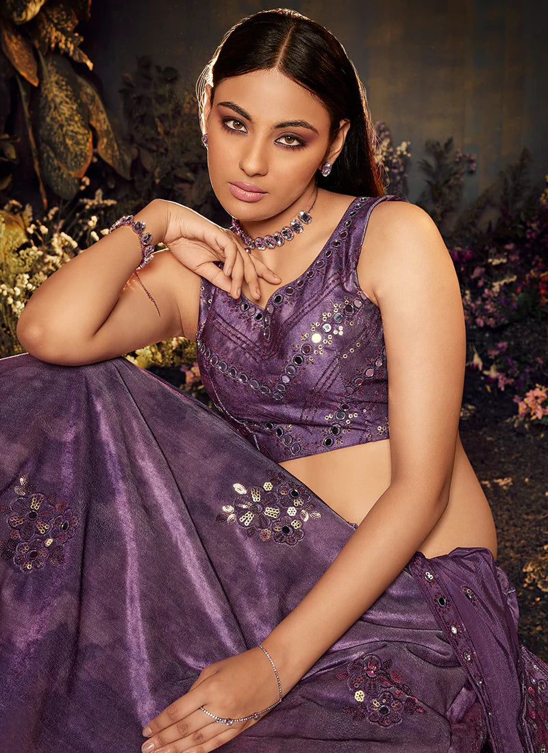 Beautiful Purple Color Mirror Work Embroidery Lehenga Choli (D233) (Deal)