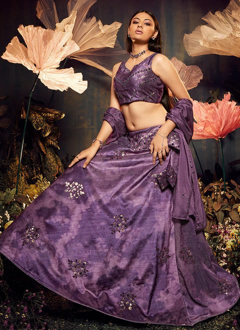 Beautiful Purple Color Mirror Work Embroidery Lehenga Choli (D233)