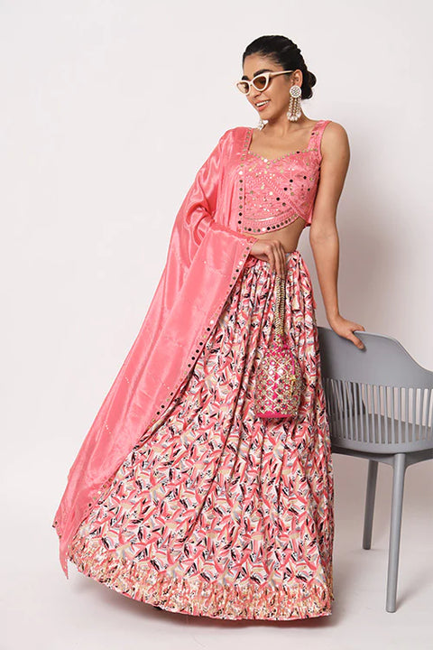 Pink Color Art Silk Sequence Embroidered Work Lehenga Choli(D243)