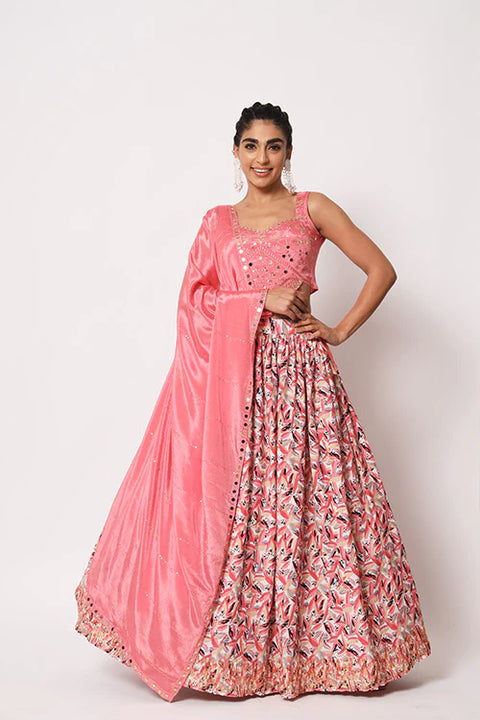 Pink Color Art Silk Sequence Embroidered Work Lehenga Choli(D243)