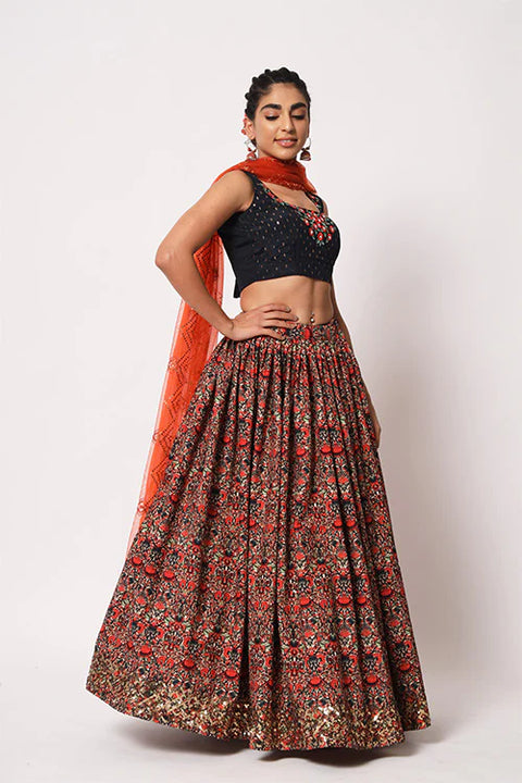Navy Blue Color Art Silk Sequence Embroidered Work Lehenga Choli(D244)