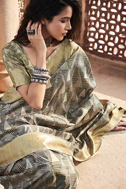 Silver Grey Color Handloom Silk Weaving Work Trendy Saree For Casual or Party Wear(D697)